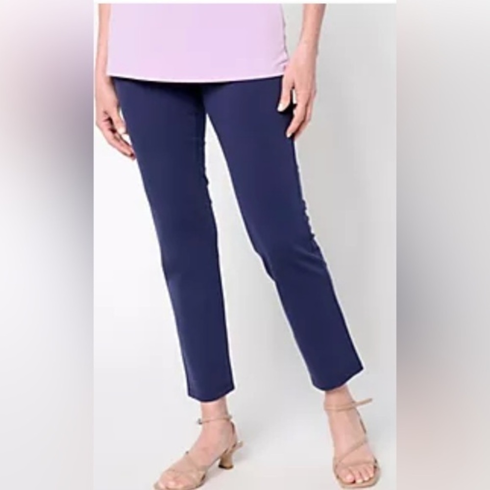 Susan Graver Weekend Navy Ankle Pants Premium Stretch EUC L #2394